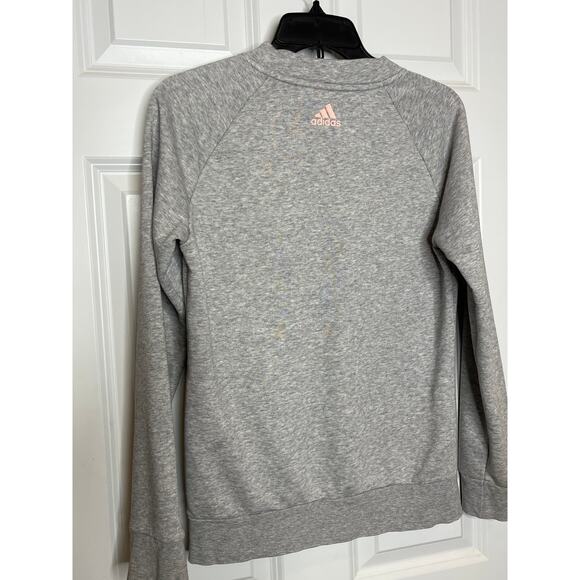 Adidas Small Gray with Pink Linear Essential Crew Neck Sweatshirt - Picture 4 of 8